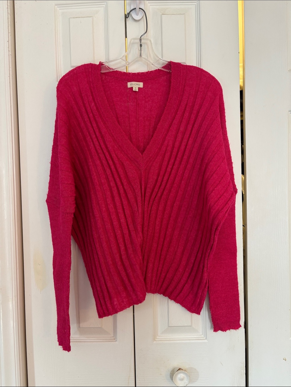 Pilcro Hot Pink V-Neck Ribbed Sweater